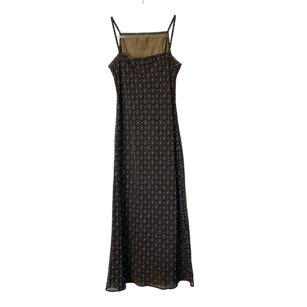 Vintage Y2K Petite Sophisticate Brown Floral Maxi Dress Women's 0 Square Neck - Picture 8 of 9